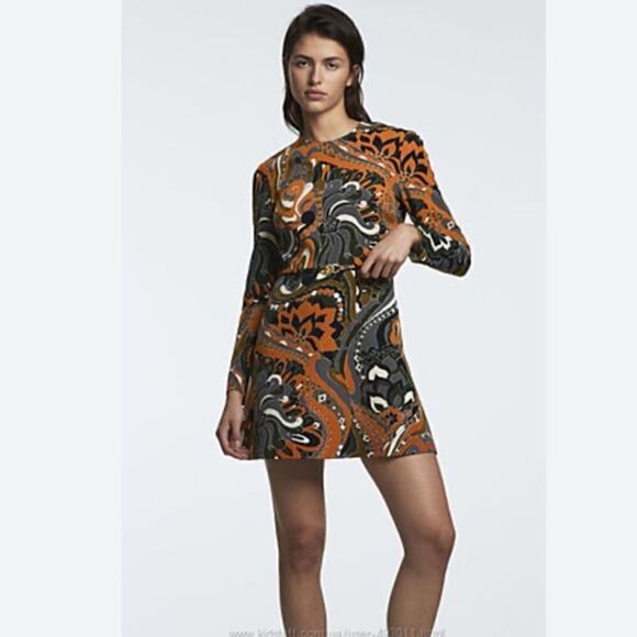 Zara Printed Multicolored A-Line Mini Dress with Accent Belt - Picture 2 of 8